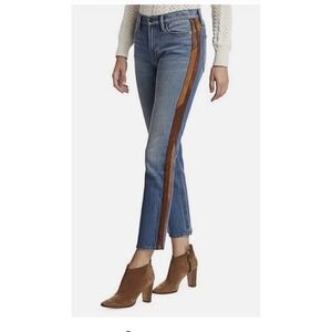 FRAME  LE HIGH Straight -Leg Paneled Leather Tuxedo Stripe Jeans 27